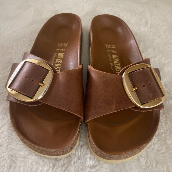 Birkenstock Womens MADRID BIG BUCKLE Cognac Brown Oiled Leather Sandals 39 /8 N - Picture 5 of 15